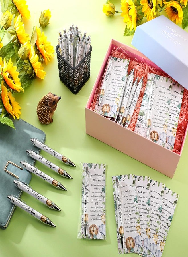 Dinifee 36 Sets Safari Park Baby Shower Favors Pens Includes 36 Rolling Paper Ballpoint Pens and Greeting Bookmarks Safari Jungle Baby Shower Game Prizes Party Favors Return Gifts - Image 4